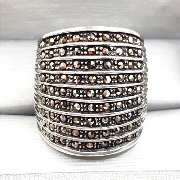 Marcasite 925 Sterling Silver 9 Row Statement Ring